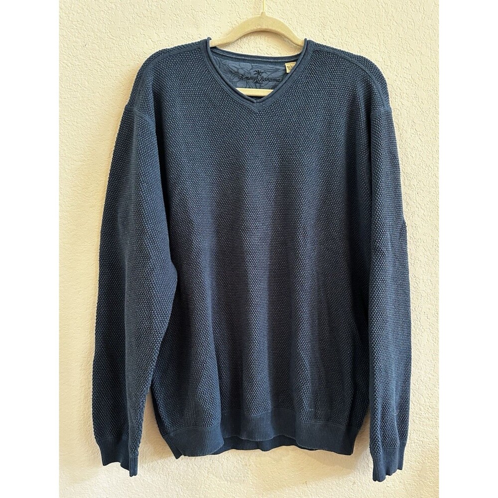 Tommy Bahama Sweater Men’s Size L Blue‎ Palm Tree Long Sleeve Sweater Wool Blend